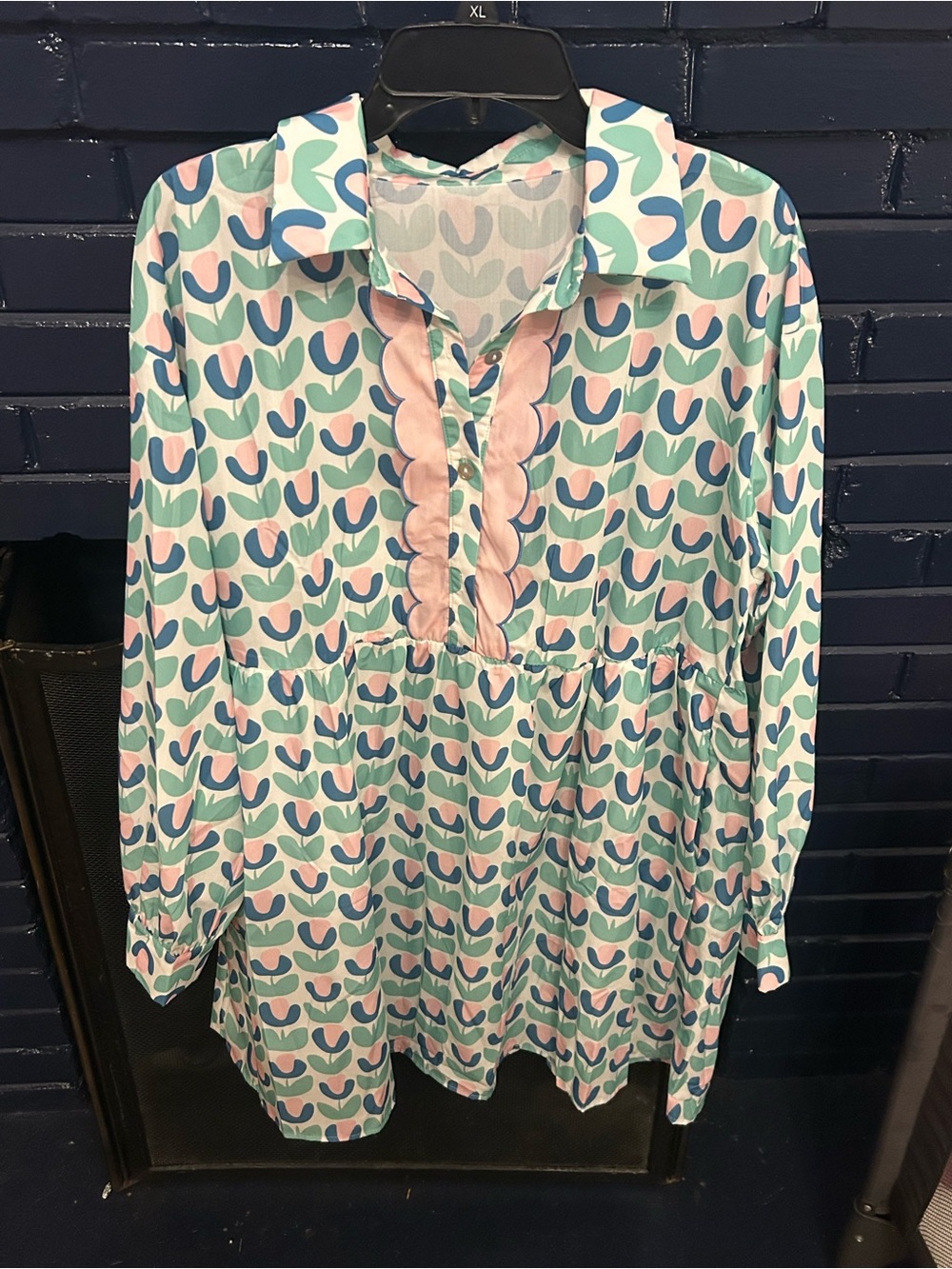 Women’s Mini Dress with Pink & Teal Tulip Print